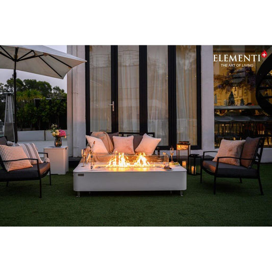 Athens & Valencia Porcelain Fire Table - side view patio