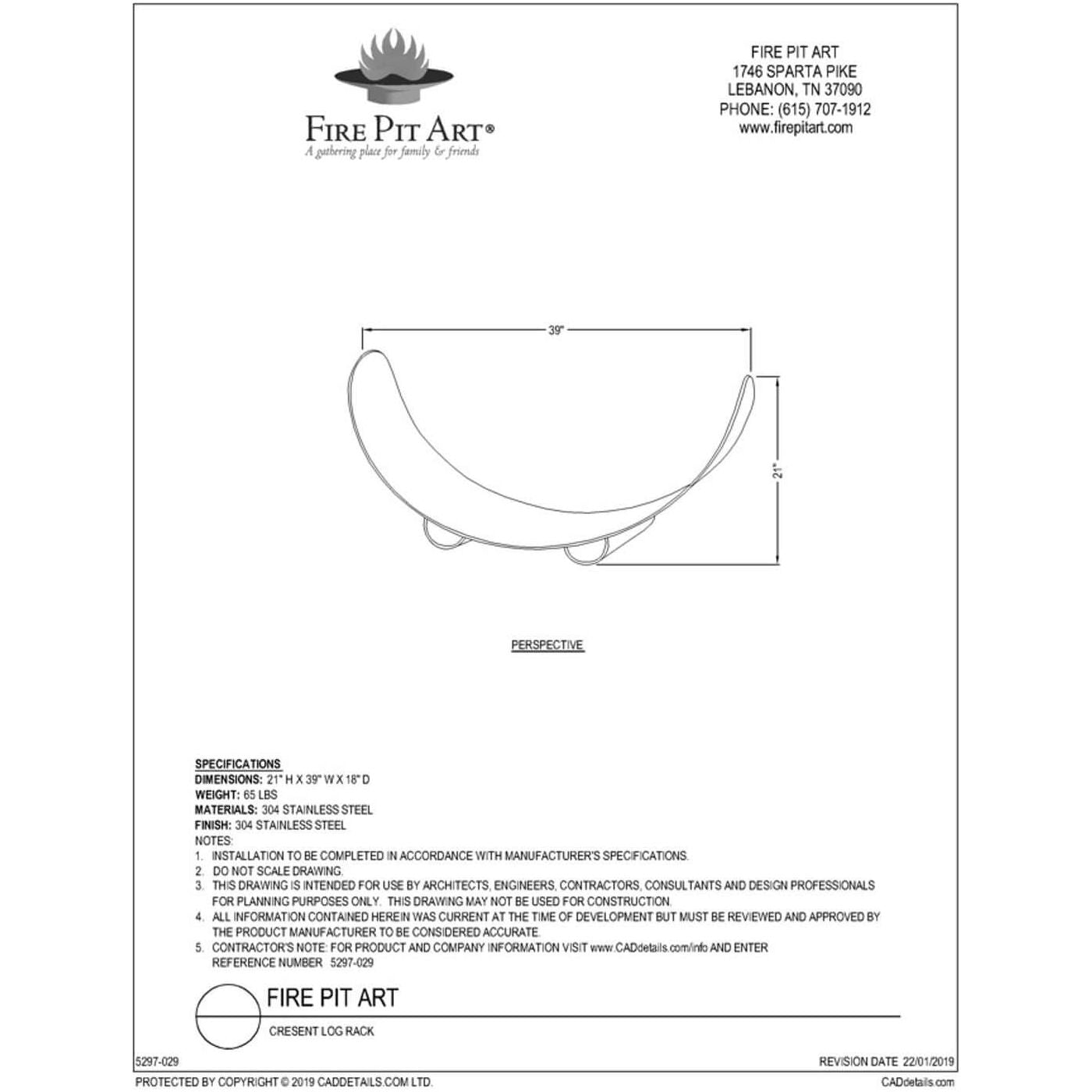 Crescent Log Rack - spec sheet