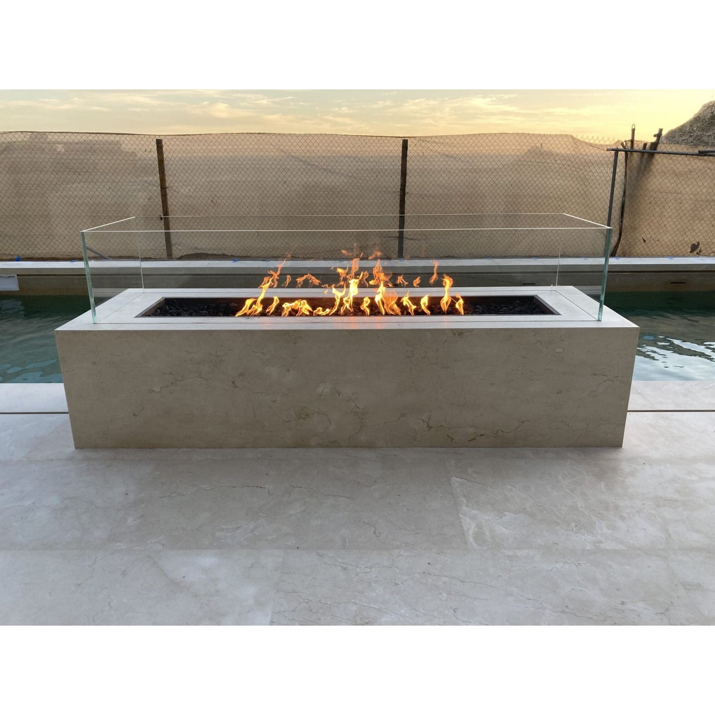 CABO FIRE PIT - LINEAR - GFRC CONCRETE - side view patio