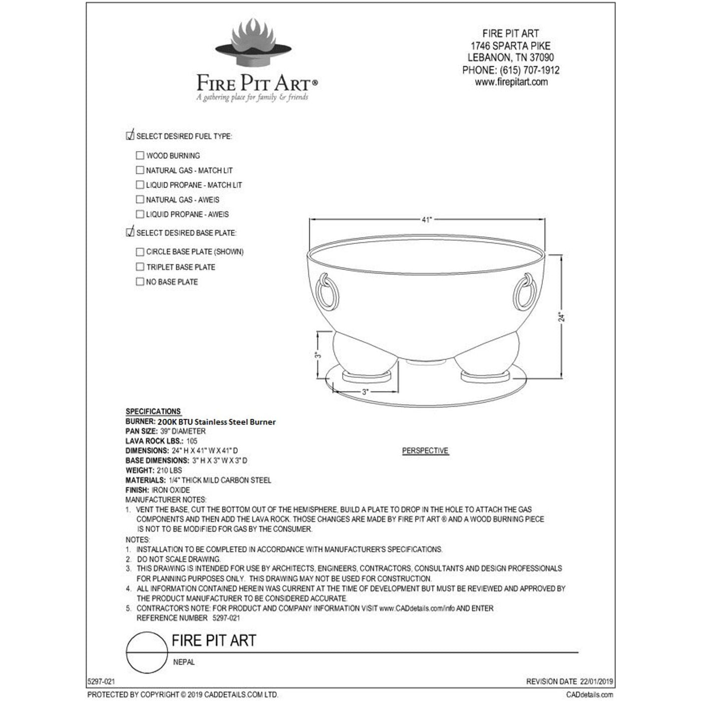 Nepal Fire Pit - spec sheet