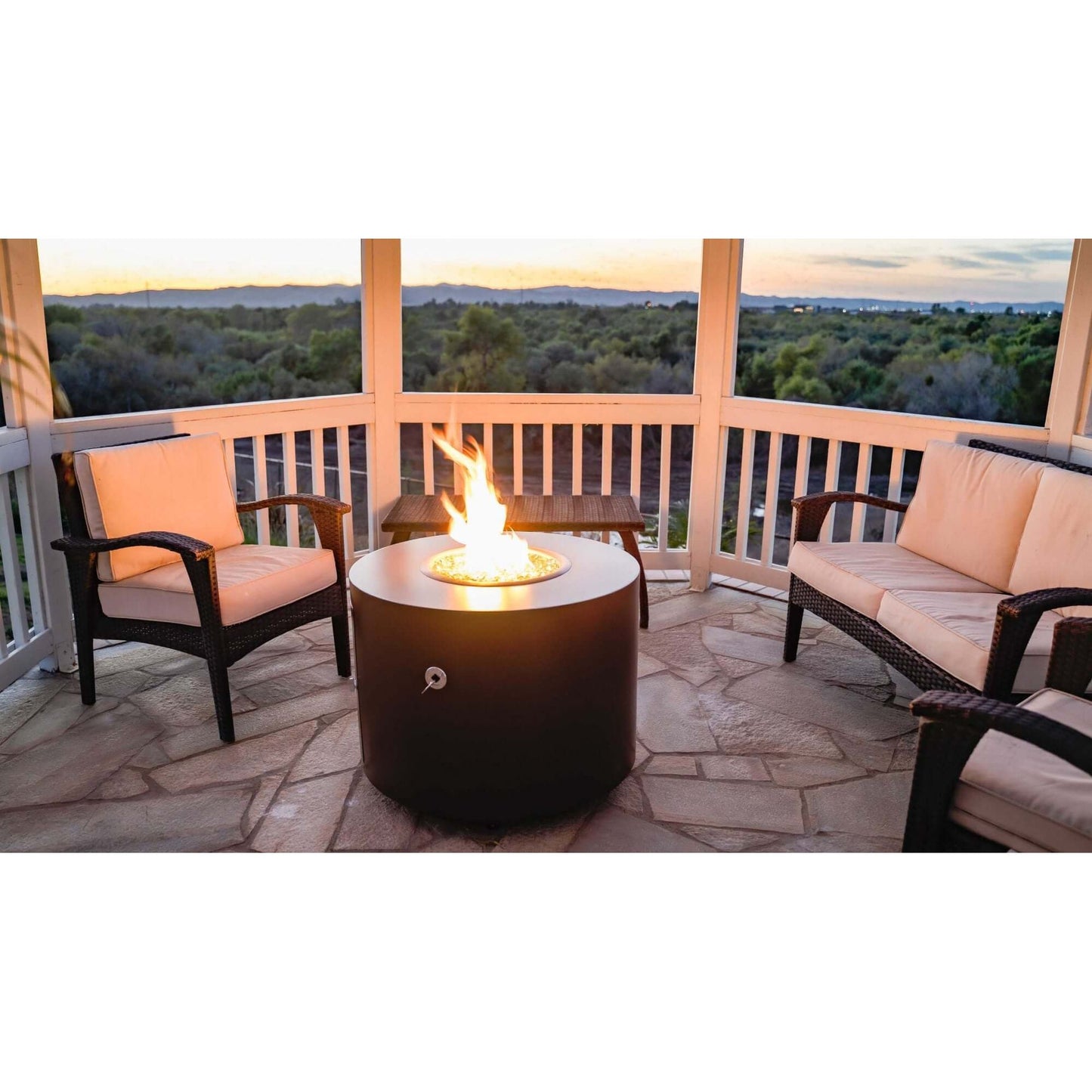 BEVERLY FIRE PIT - POWDER COATED METAL - overhead view patio