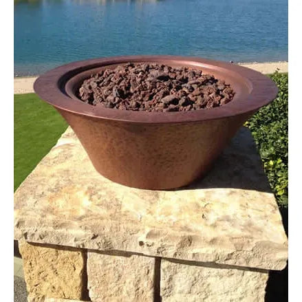CAZO FIRE BOWL - HAMMERED COPPER - top view patio