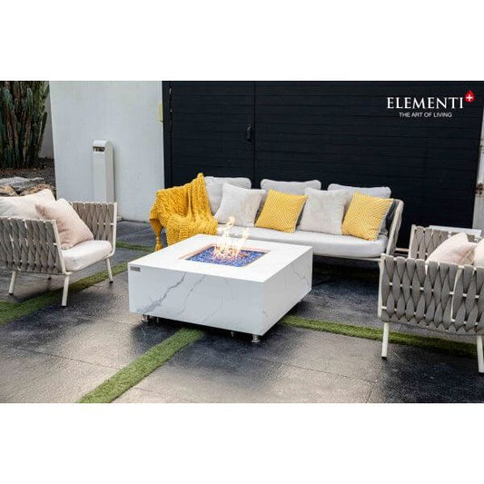 Bianco & Sofia Porcelain Fire Table - overhead view patio