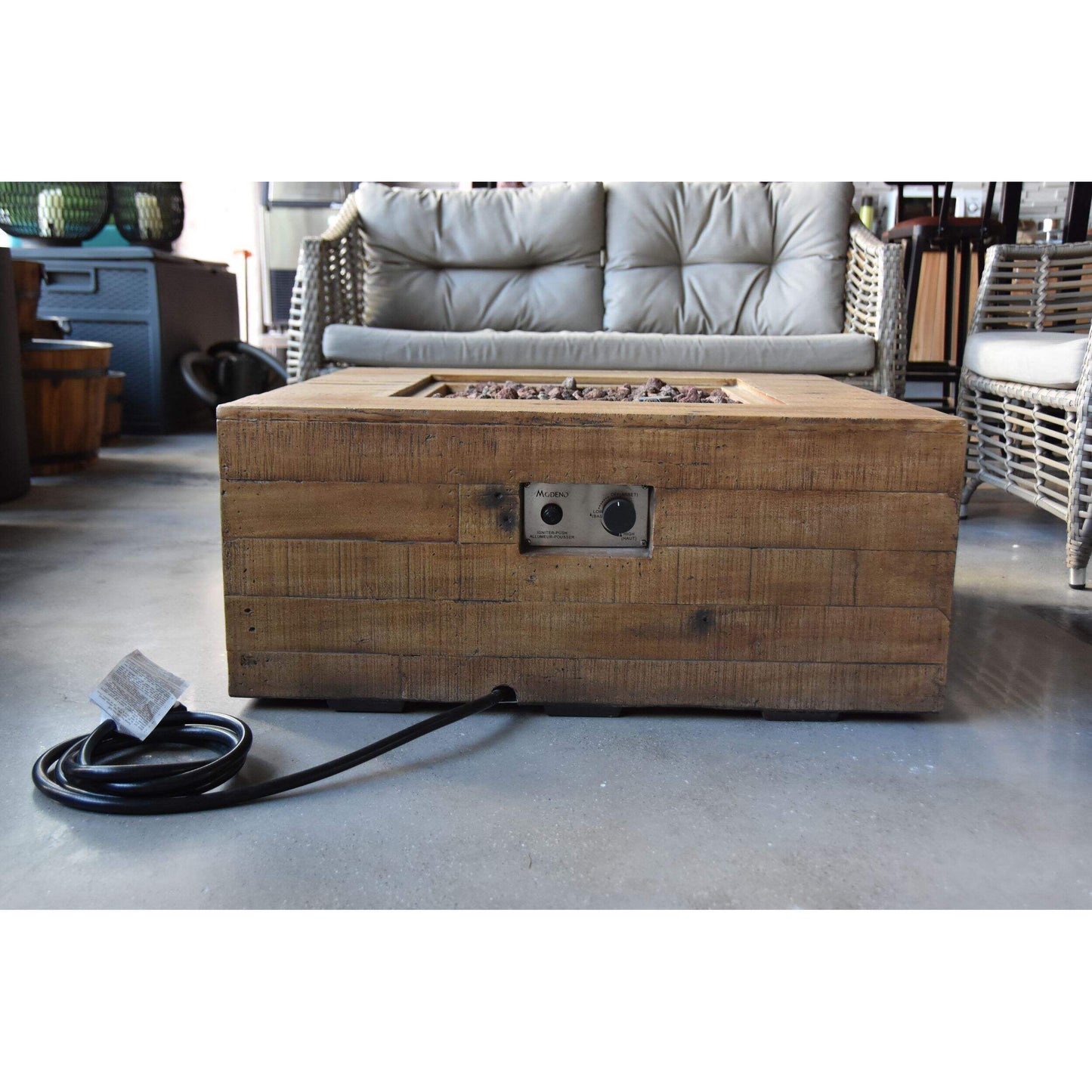 Wilton Fire Table Redwood - side view