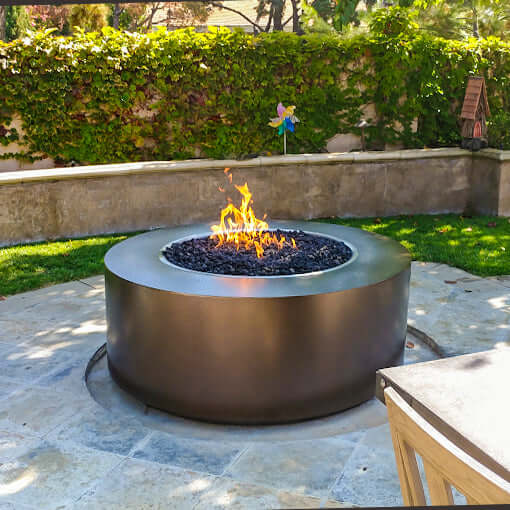 BEVERLY FIRE PIT - POWDER COATED METAL - side view patio