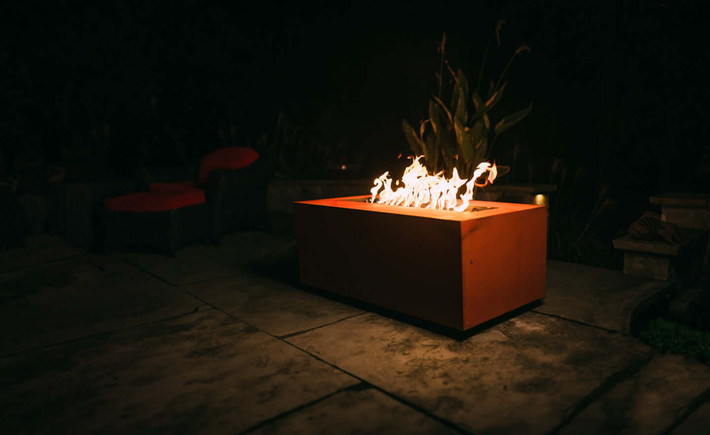 Linear Fire Pit by Fire Pit Art - side view