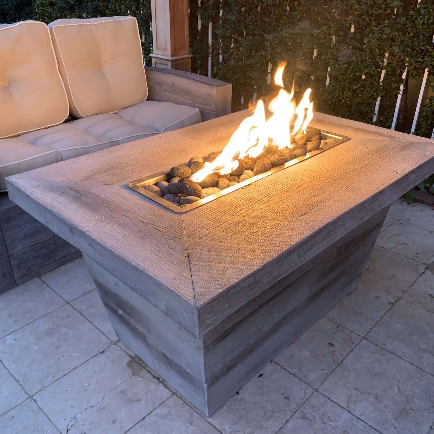 CARSON FIRE TABLE - WOODGRAIN - top view patio