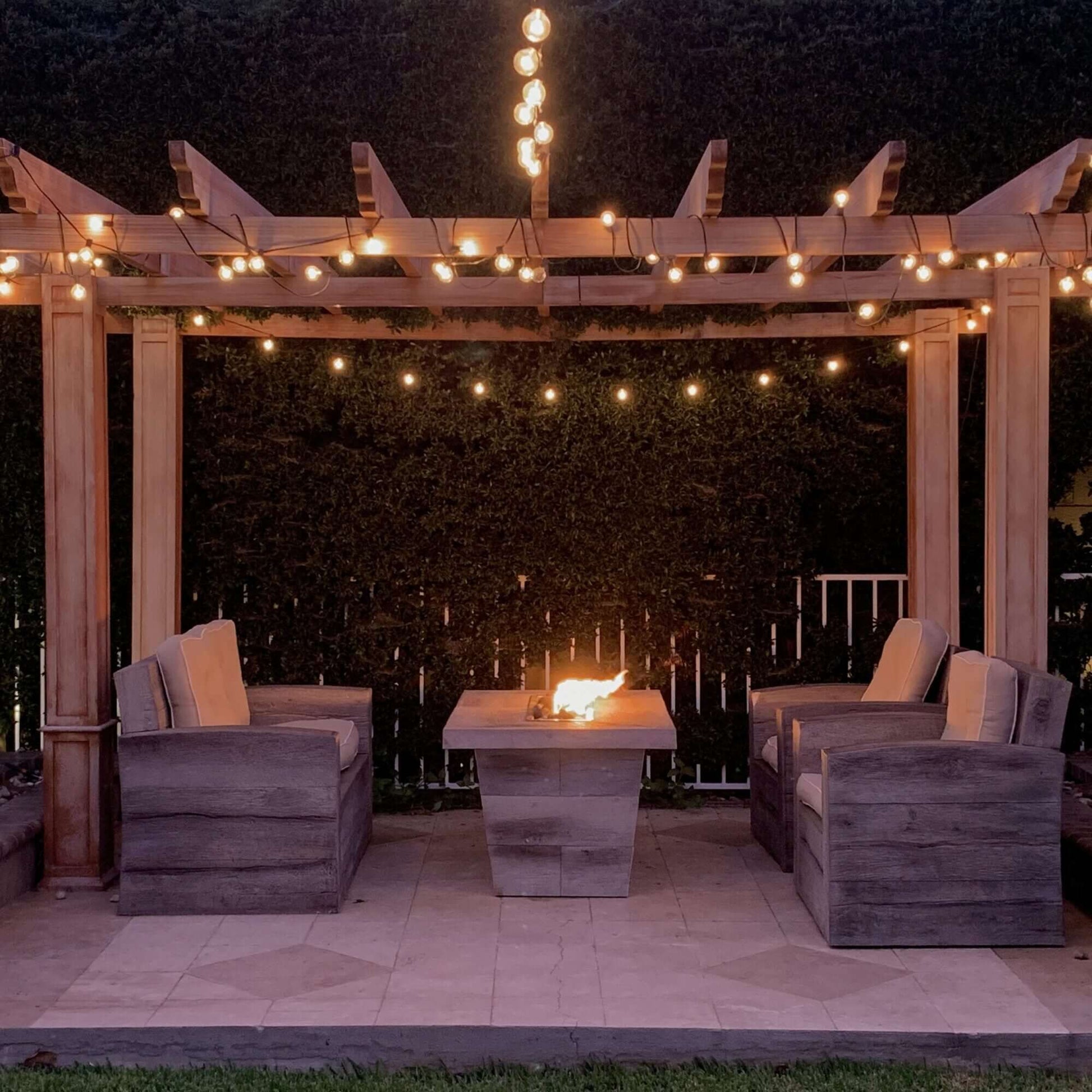 CARSON FIRE TABLE - WOODGRAIN - side view patio