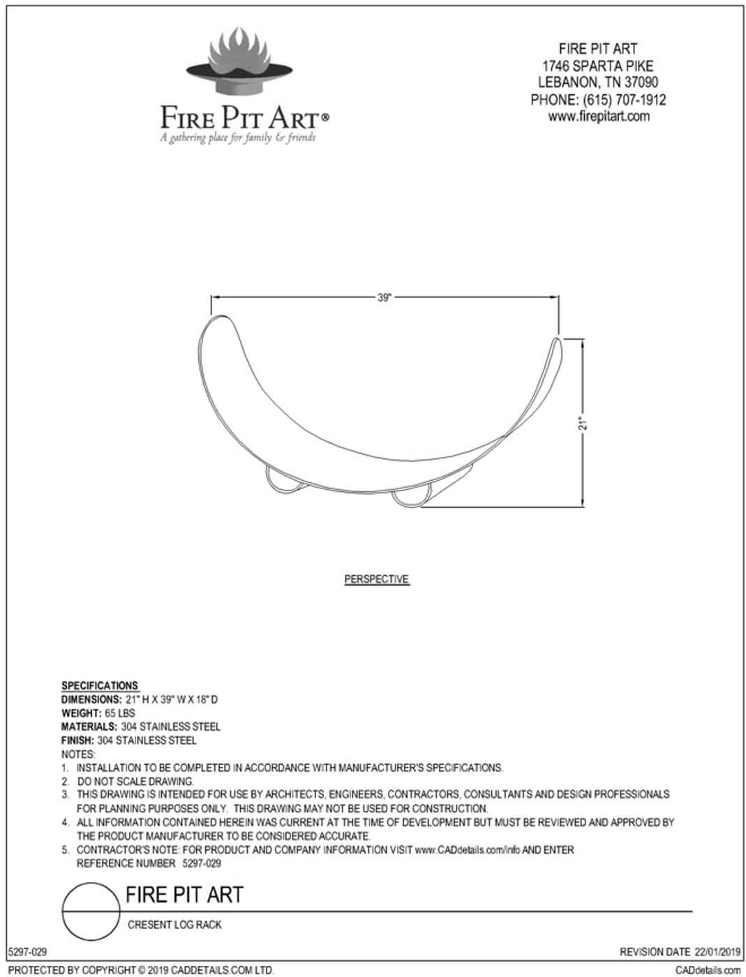 Crescent Log Rack - spec sheet