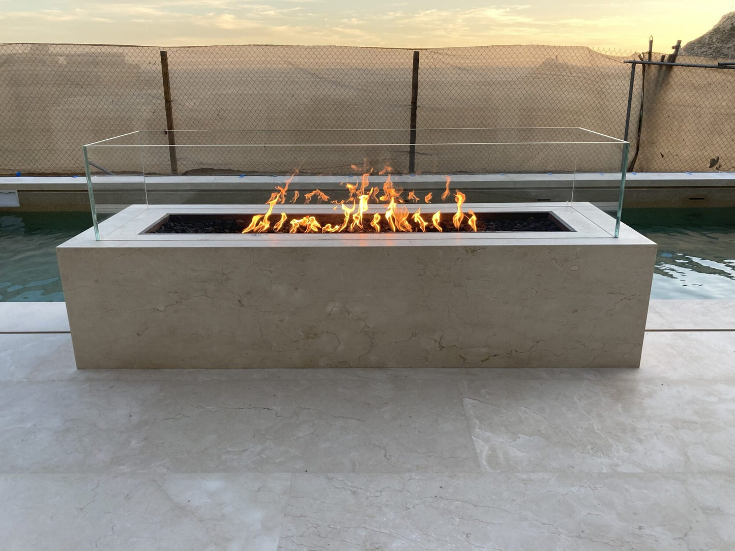 CABO FIRE PIT - LINEAR - GFRC CONCRETE - side view patio