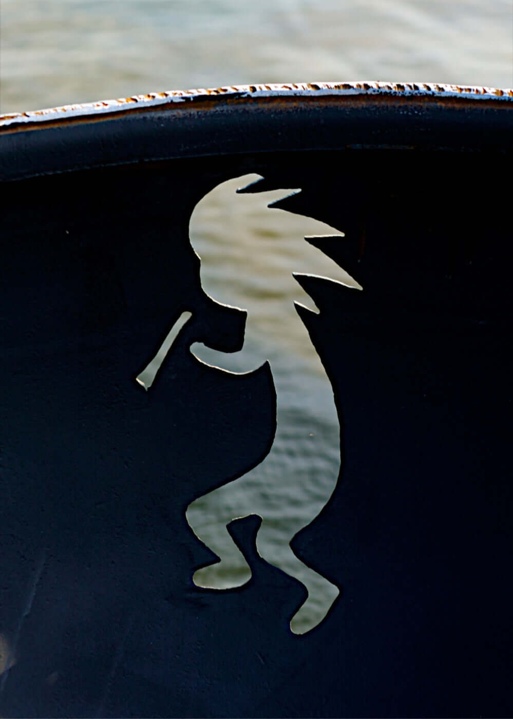 Kokopelli Fire Pit - side view logo