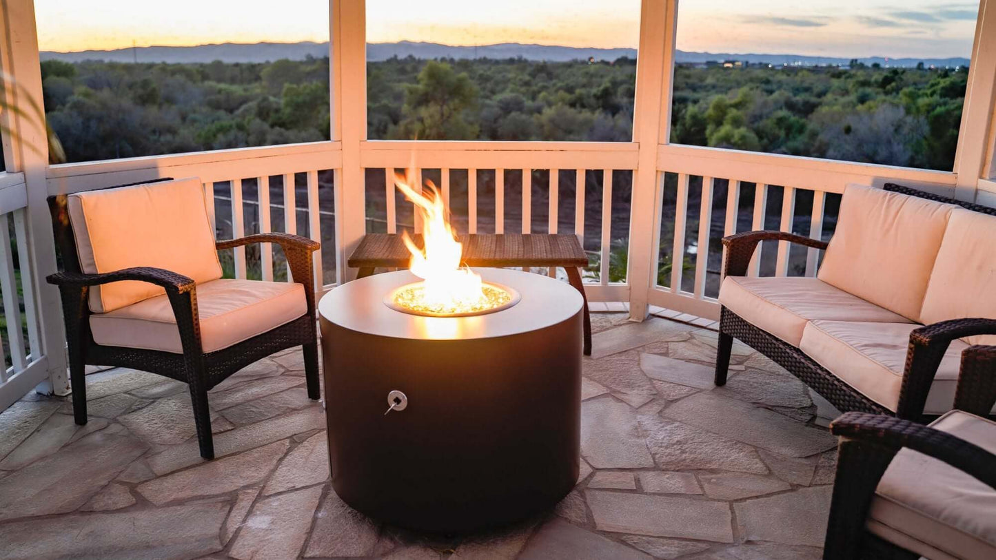 BEVERLY FIRE PIT - POWDER COATED METAL - overhead view patio