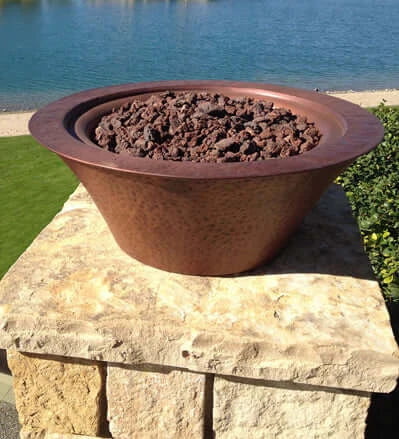 CAZO FIRE BOWL - HAMMERED COPPER - top view patio