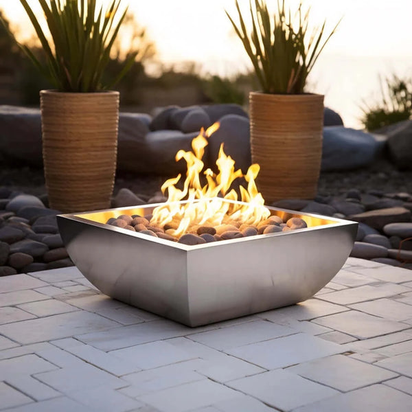 AVALON FIRE BOWL - HAMMERED COPPER/STAINLESS STEEL - side view patio