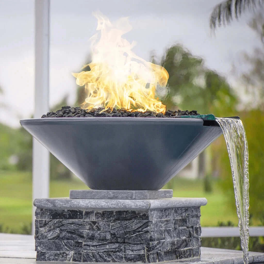 CAZO FIRE & WATER BOWL - GFRC CONCRETE - side view poolside