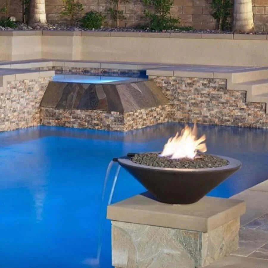 CAZO FIRE & WATER BOWL - GFRC CONCRETE - top view poolside