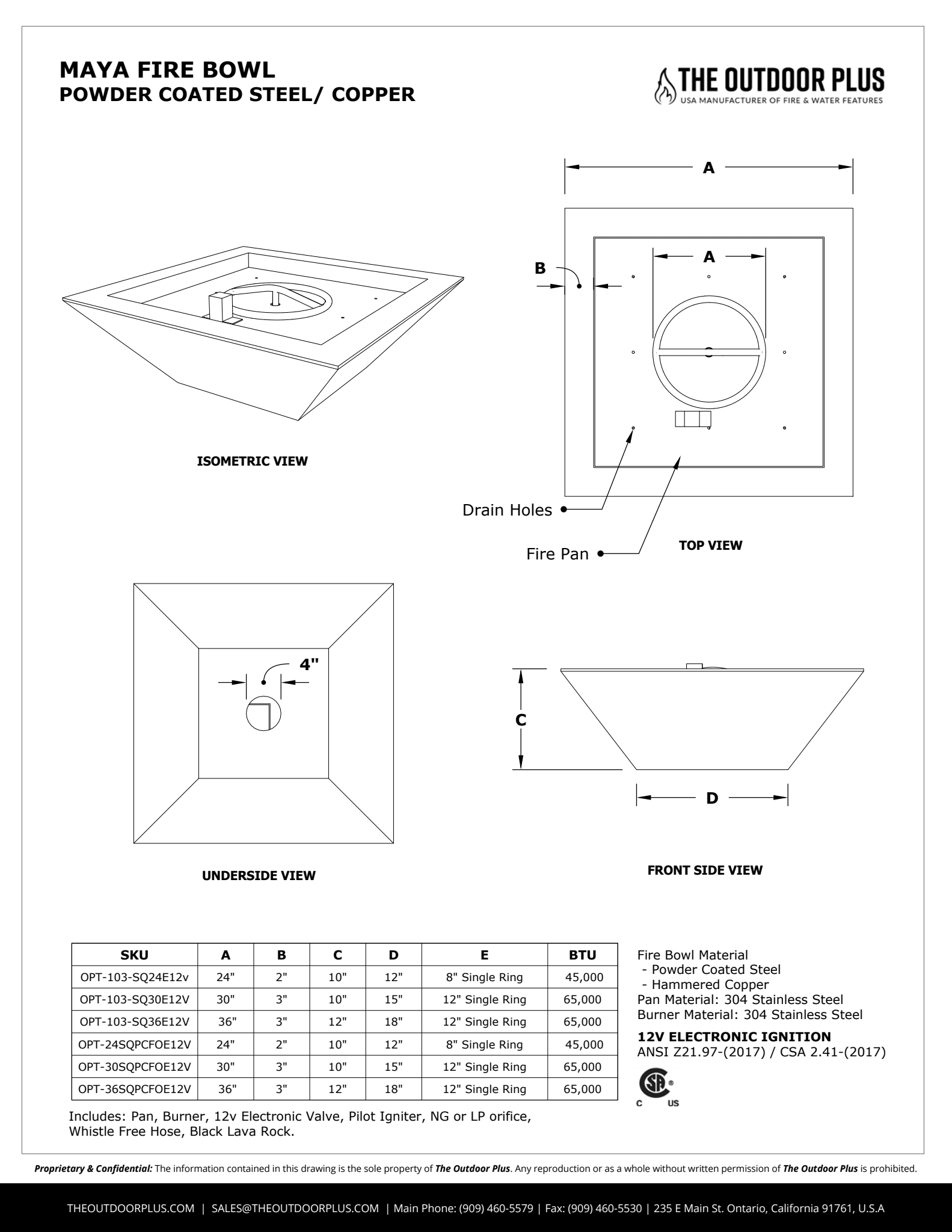 MAYA FIRE BOWL - POWDER COATED METAL - spec sheet